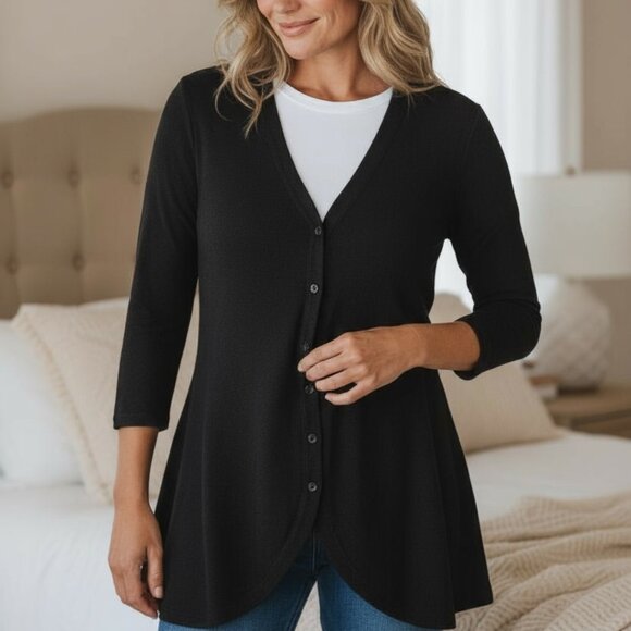 Isaac Mizrahi Live! Curved Hem Button Front Cardigan L - Picture 3 of 3